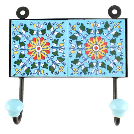 Turquoise Wheel Flower Ceramic Tile Hook